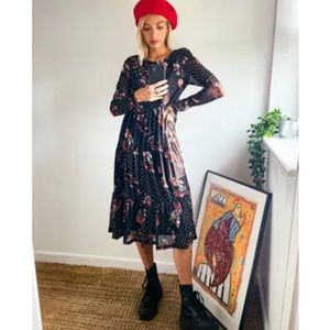 ASOS Vila Midi dress with tiering- sheer/mesh floral print - Size S